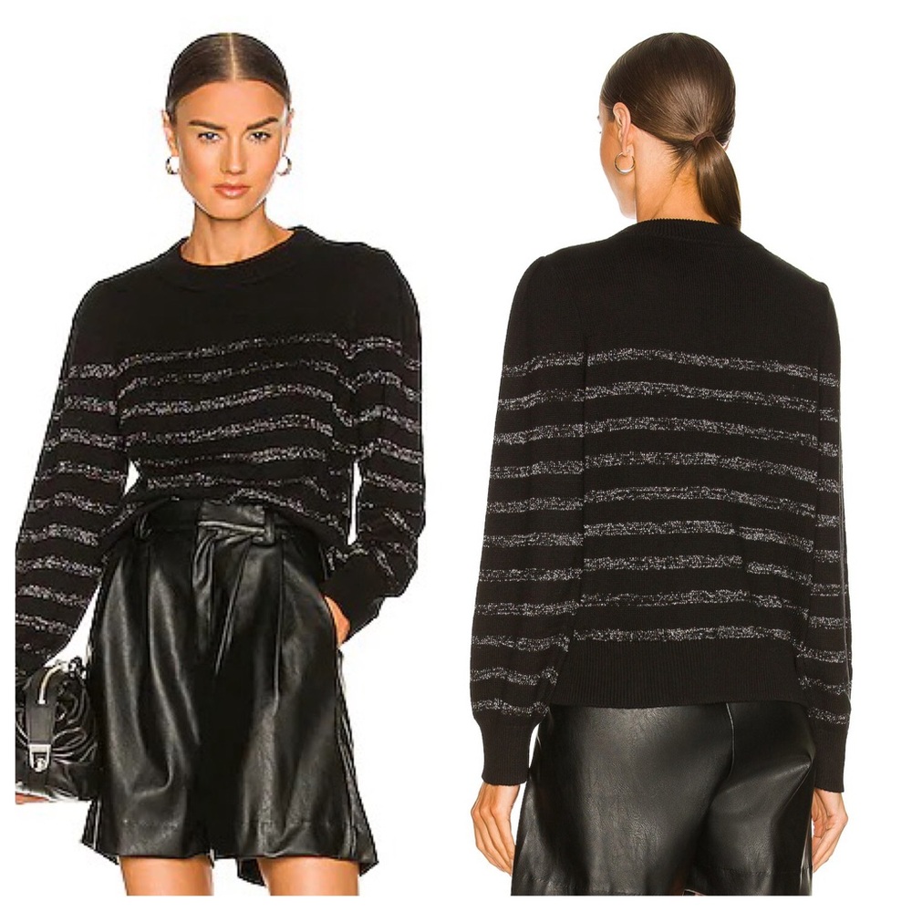 Rails Allegra Metallic Stripe Sweater XS Black Cotton Cashmere Puff Sleeve
